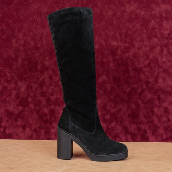 Stuart Weitzman Women Bethany Black Suede Square Toe Zip Fashion Boots sz 7 - Picture 2 of 10